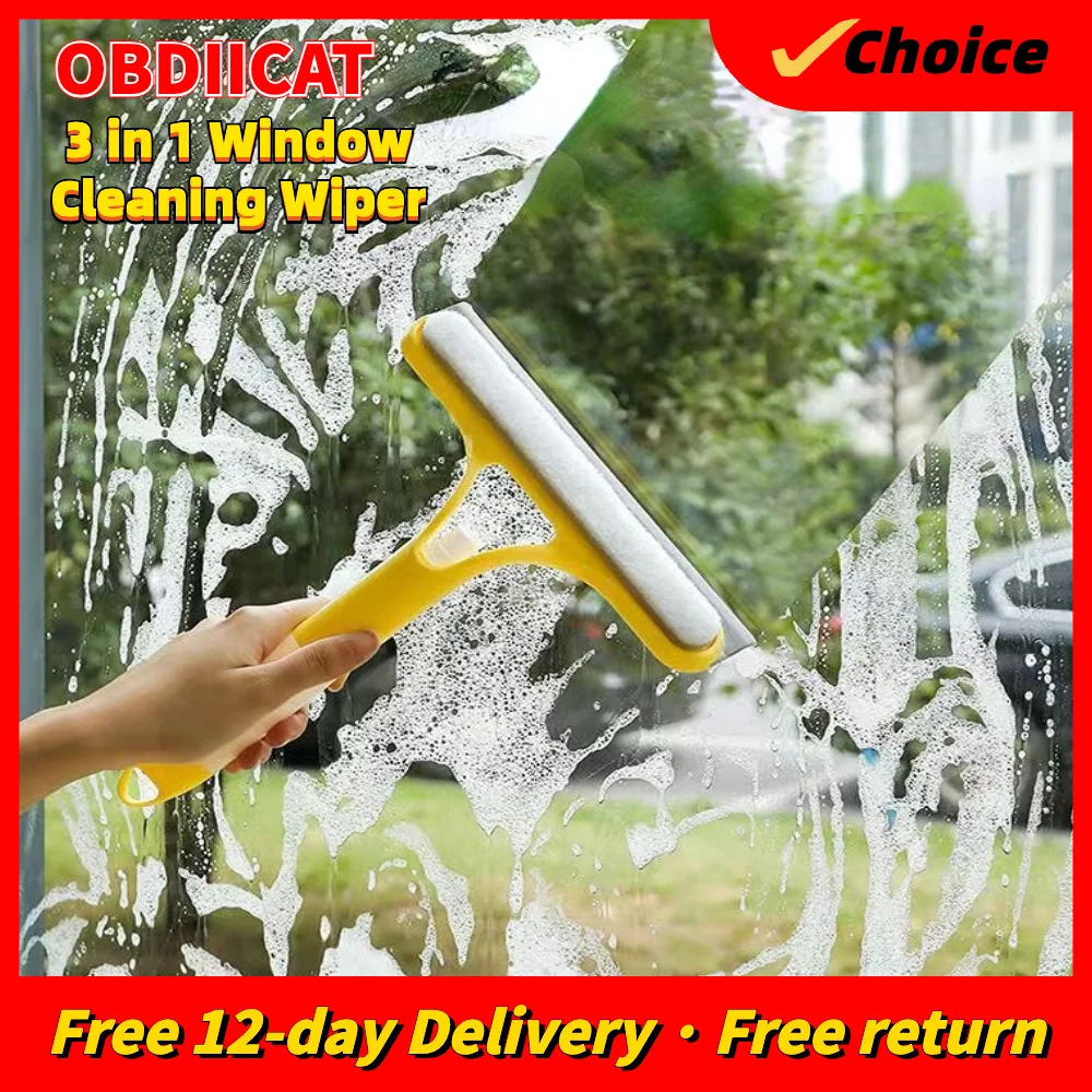 3 In 1 Window Glass Cleaning Brush Spray Glass Cleaner Bathroom Kitchen Scraper Double-sided Sponge Brush Household Accessories