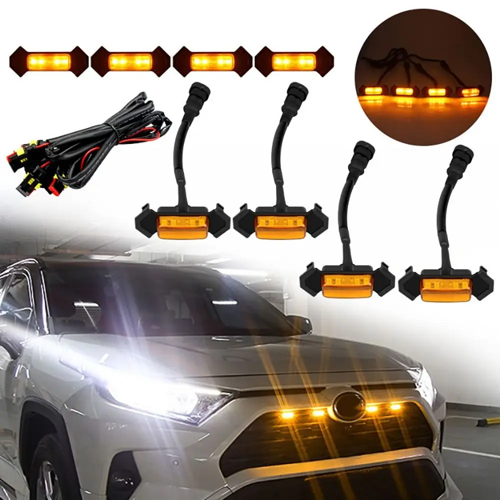 Super Bright Car Grille Lighting Kit Replacement Amber Waterproof Grille Side Marker Light Universal Truck Strobe Light Kit