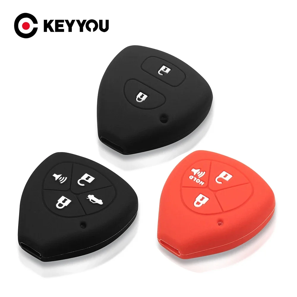 KEYYOU Silicone Car Key Case Cover For Toyota Auris HiLux Corolla Fortuner Prado Verso Camry Yaris Vitz Vios Ractis 2/3/4 Button