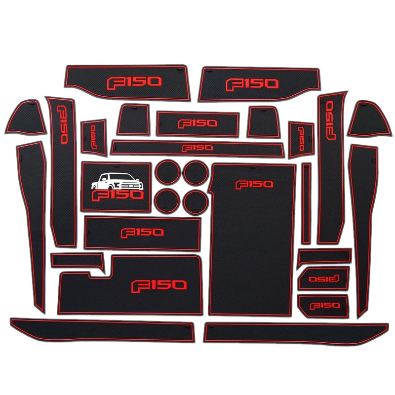 For Ford F-150 2015 2016 Custom Fit Cup Holder Door Liner Accessories Red Trim