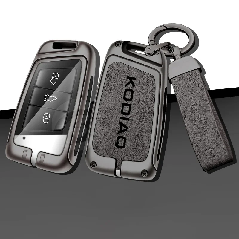 Zinc Alloy Car Remote Control Key Case Cover Holder Shell Fob for Skoda Kodiaq Protection Key Chain Buckle Keyless Accessories