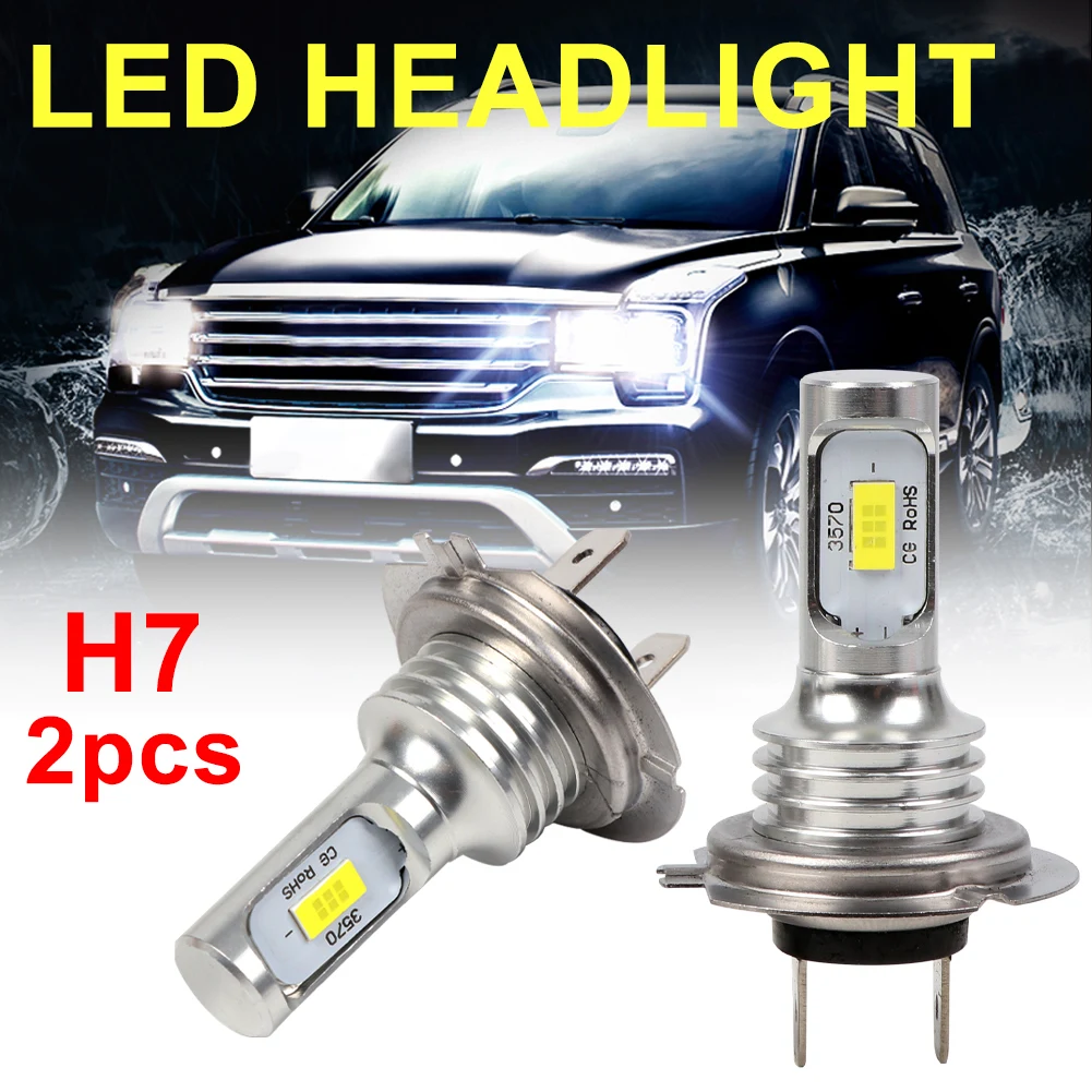 Car H7 LED Headlight Kit 80W 10000LM Beam Bulbs LED Lamp 6000K White IP68 Waterproof Fog Lights Running Lights for Cars 2Pcs
