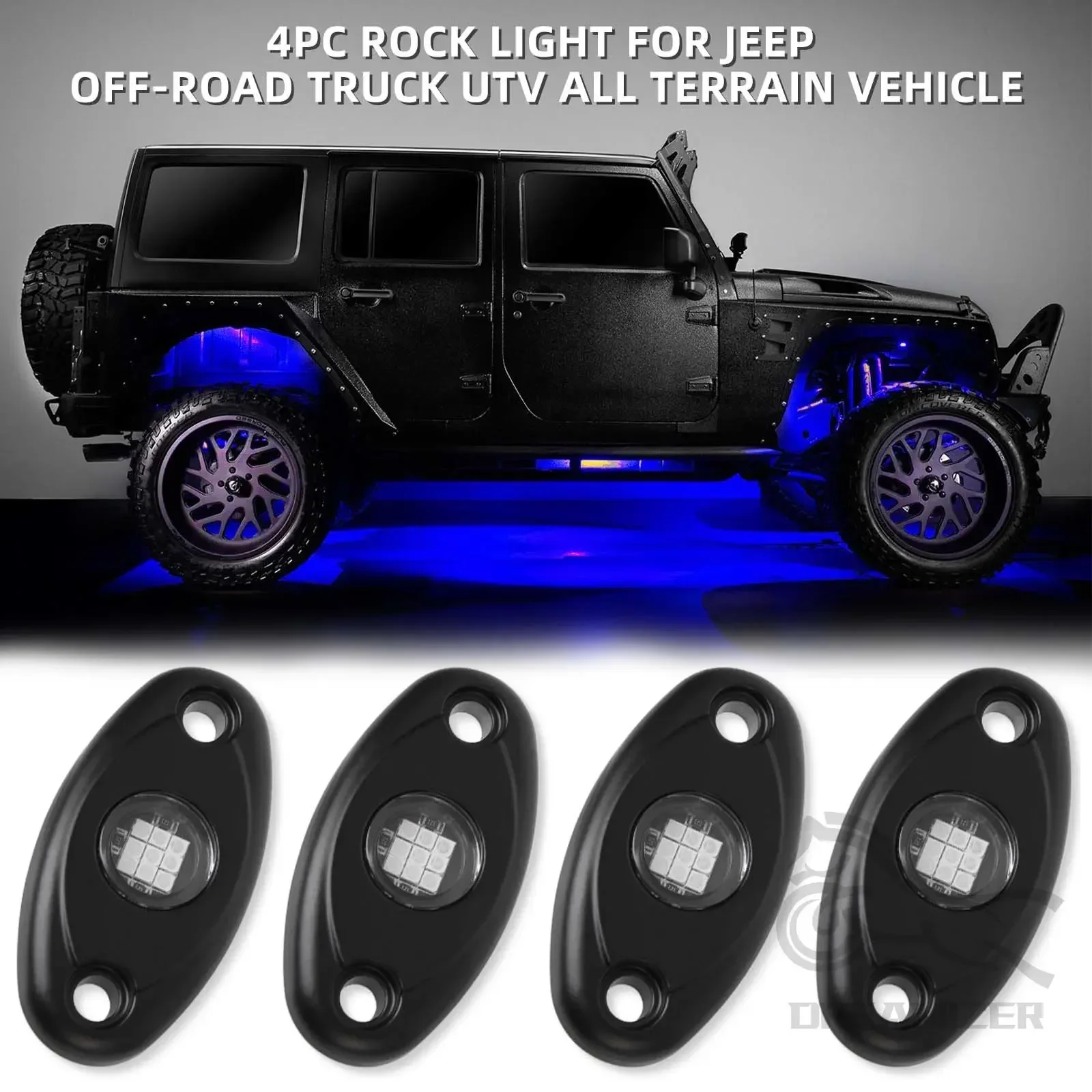 4 In 1 Universal Car Underbody LED Atmosphere Neon Light Decorative Lamp Light Exterior Decoration Rock Light White Blue