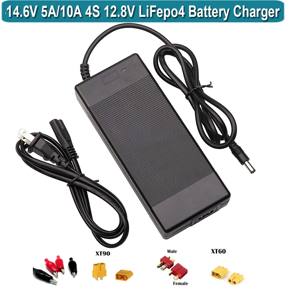 14.6V 10A LiFePO4 Battery Charger Smart 14.6V 5A Charger for 4S 12.8V LiFePO4 Lithium-Iron Deep Cycle Rechargeable Batteries