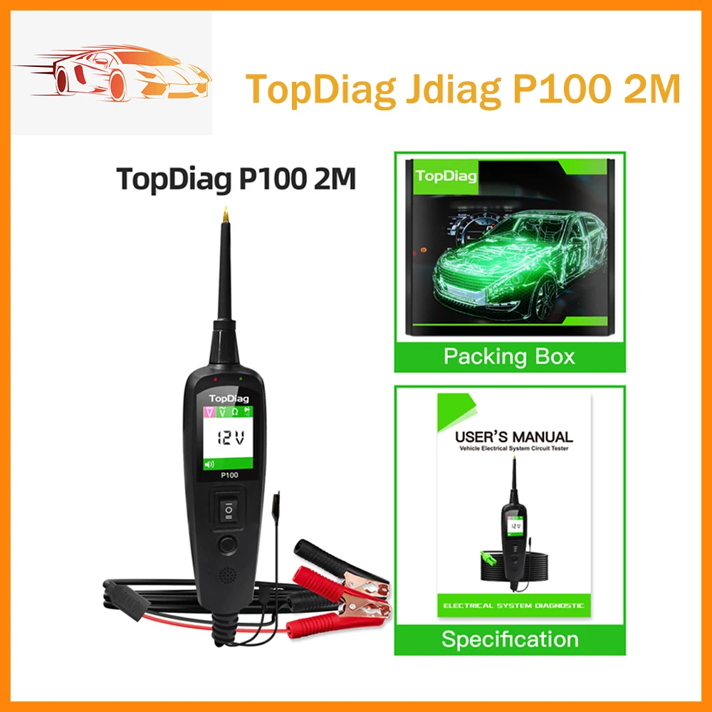TopDiag P100 OBD2 Scanner 12V 24V Car Truck Power Scan Electric Circuit Tester Probe Car Battery Tester Automotive Tool PK PS100