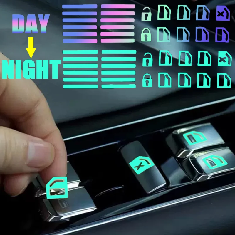 Car Window Lifter Luminous Decals Button Sticker Window Lifting Glow in The Dark Safety Switches Decorative Fluorescent Decal
