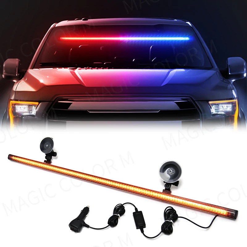 96 LED 3030 Beads Front Windshield Car Strobe Lamp Bar Traffic Signal Emergency Flashing Lamp Auto Roof Top Warning Light 12V-24