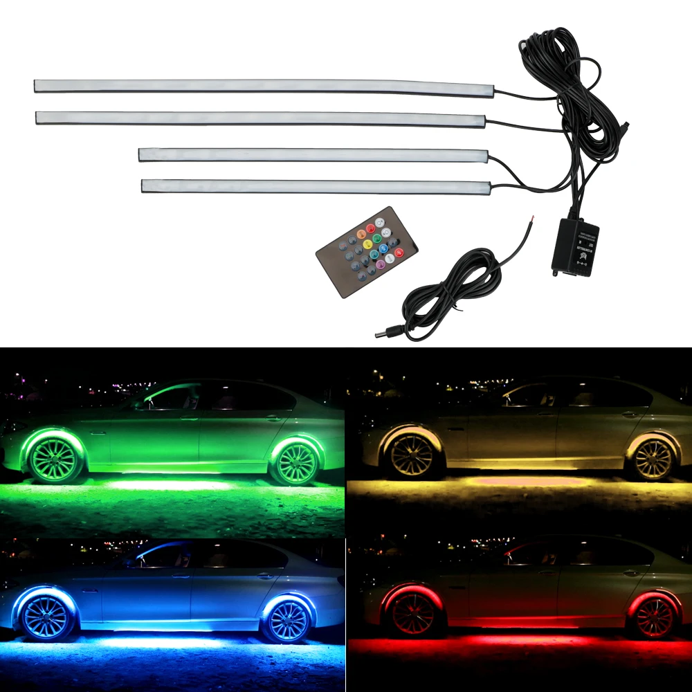 4x 8 Colors Auto LED Strip Neon Light Underbody Decorative Light Music Active Sound Control Car Bottom Atmosphere Lamp