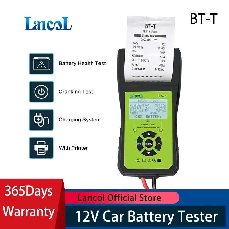 Lancol BT-T 12V Auto Battery Diagnostic Tool  For Digital  Battery Tester With Printer  For Fast And Simple Print  Test Result