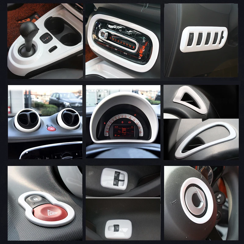 Full Set White Interior Decoration Cover Car Stickers For Smart 453 451 2015-2020 Accessories