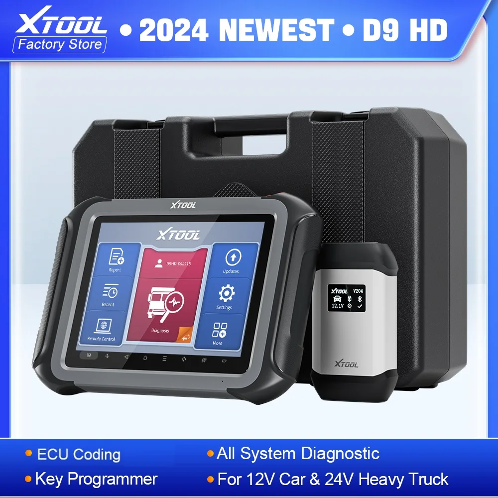 XTOOL D9 HD OBD2 Scanner 12V Car & 24V Heavy Duty Truck All Systems Diagnostic Tools ECU Programming Auto Key 45+ Reset