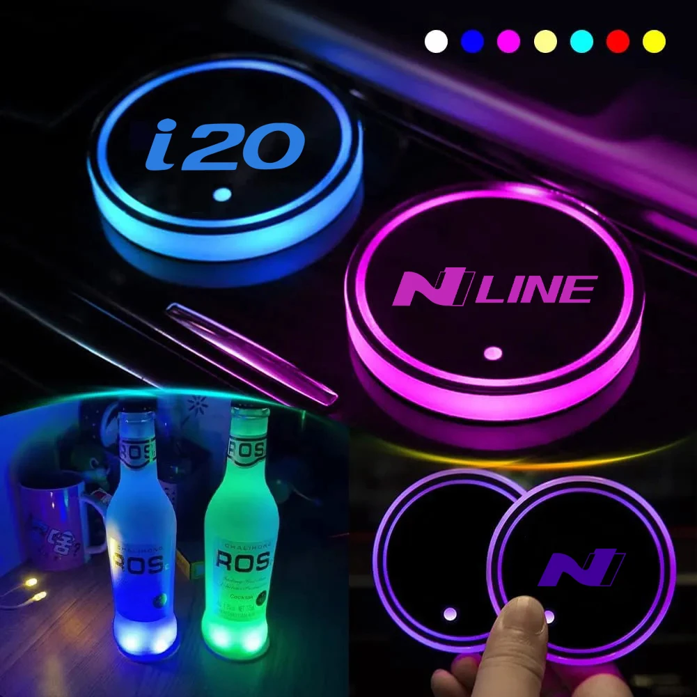 Car Led Lights For Hyundai I30 Ix35 I20 Accent I40 I10 Tucson Ix25 Santa-Fe Creta Elantra Ioniq Interior Cup Holder Ambient Lamp