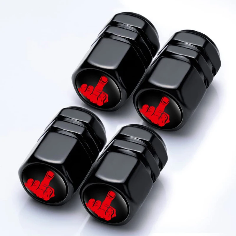 4PCS Universal Aluminum Alloy Hexagonal Car Tire Valve Caps Cover Finger Logo Airdust Waterproof For Cars Truck Bike Accessories