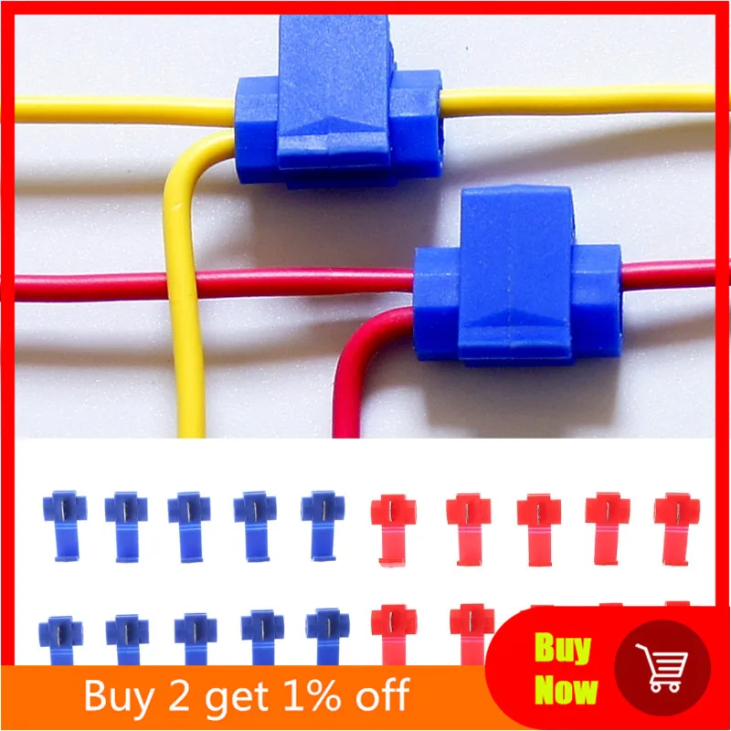 10pcs New Auto 2 Pin T Shape Wire Cable Connectors Terminals Crimp Scotch Lock Quick Splice Car Audio Kit Tool Car Accessories
