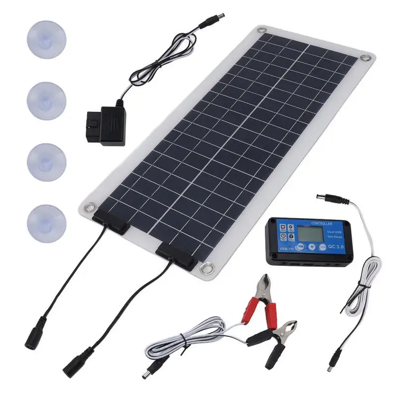 Solar Trickle Charger 100W Waterproof Trickle Charger Solar Battery Maintainer Dual Output For 12V-24V Car RV Motorcycle Marine