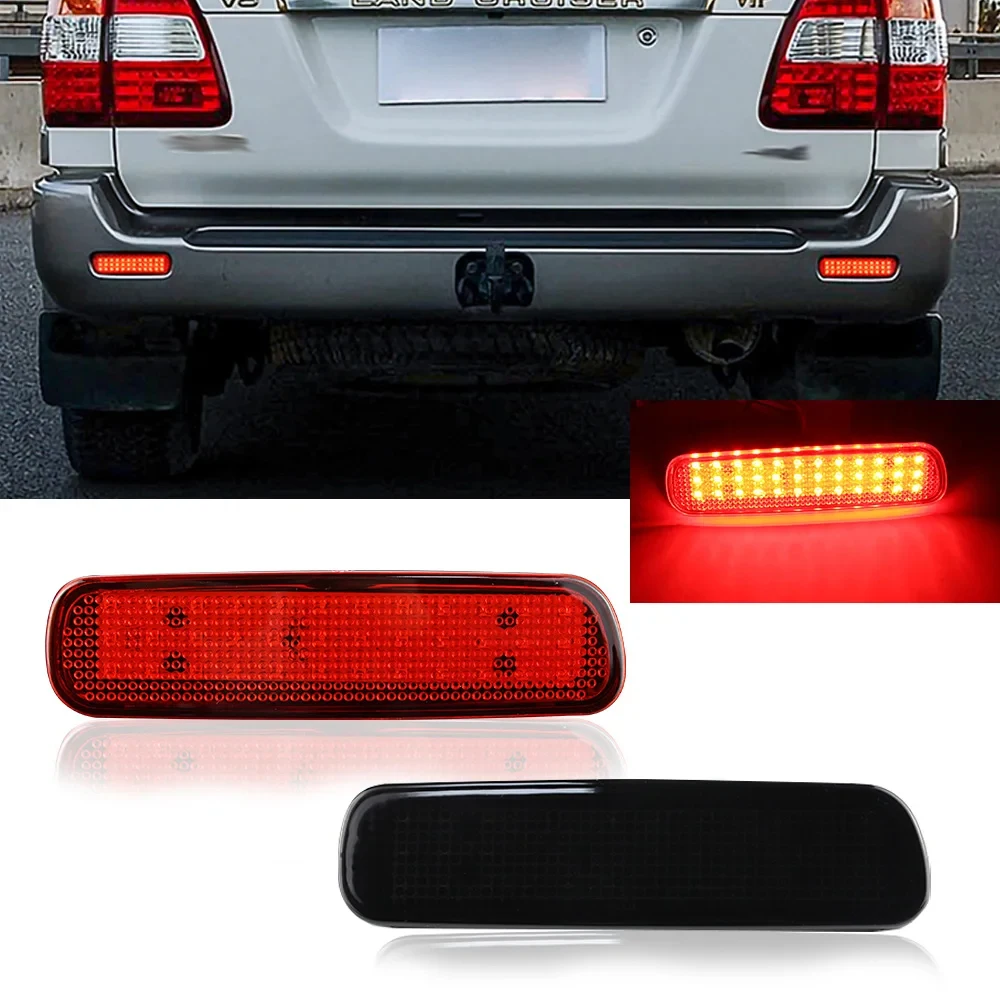 2PCS For Lexus LX470 1998-2007 FOR Toyota Land Cruiser Rear Bumper Reflector LED Brake Tail Lights RED/Smoke Lens