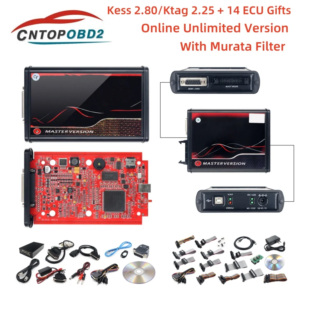 2024 Online 2.80 EU Red Kess Ksuit V2 V5.017  KTAG 7.020 2.25 4 LED ECU Master Unlimited Version For Car TrucK ECU Programmer