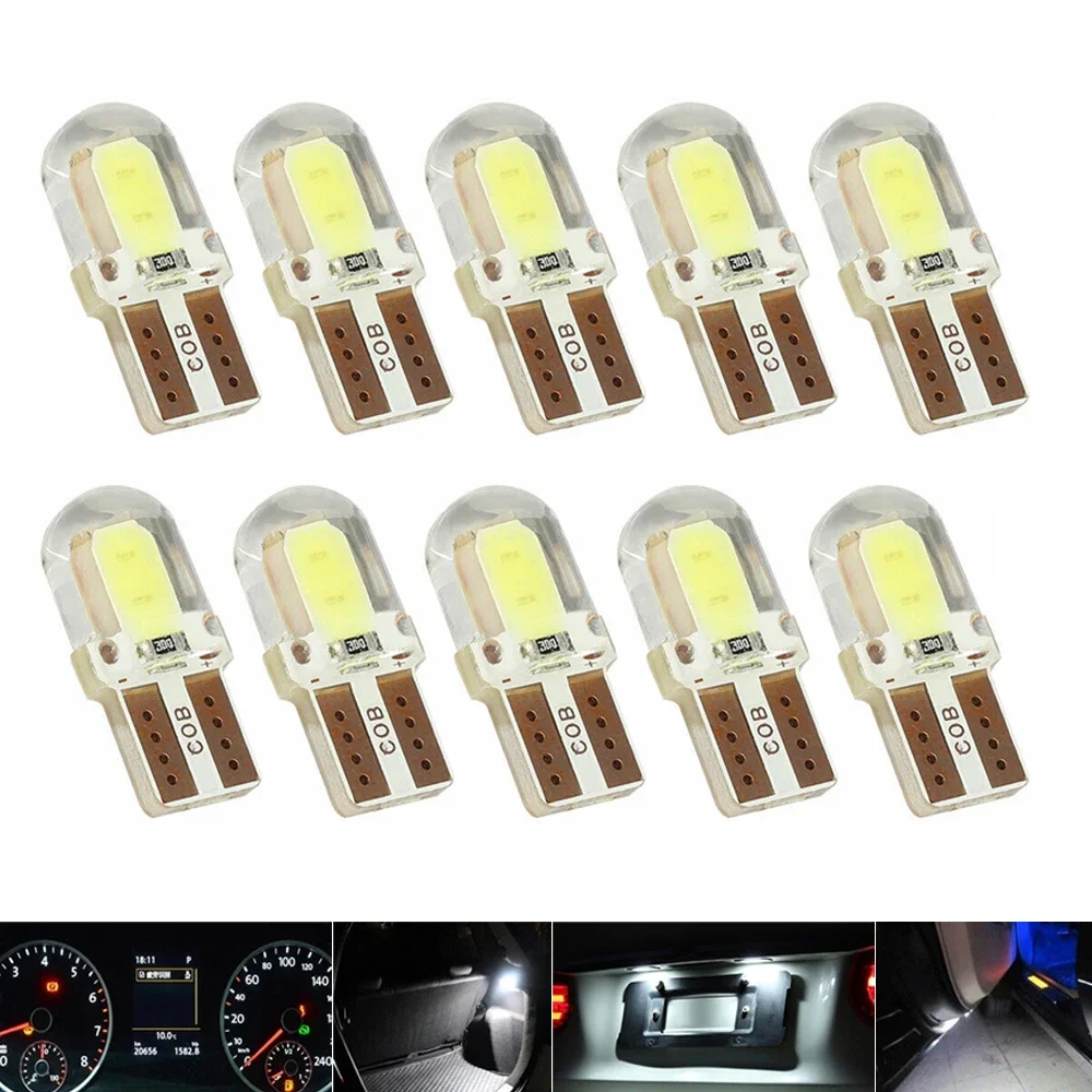 10PCS T10 194 168 W5W Wedge COB LED Light License Plate Lamp Dome Map Door Clearance Bulb 12V For Auto Car Interior Accessories