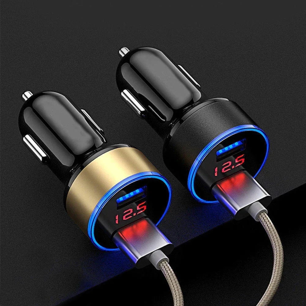 1PC Car Universal Charger Dual USB QC 3.0 Adapter LED Voltmeter Car Accessories for Mobile Phone Charger Smart Dual USB Charging