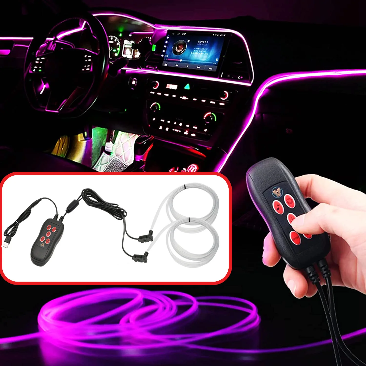 Interior Car Strip Lights,USB Music Sync Multicolor Multiple Modes LED Fiber Optic Light Ambient Neon Wire Lighting Kits for Sed