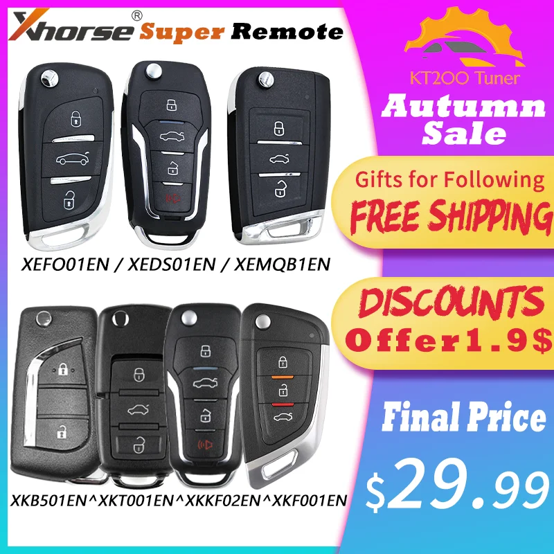 Xhorse Remote Key XEDS01EN/XEFO01EN/XEMQB1EN/XKB501EN/XKT001EN/XKKF02EN/XKF001EN VVDI Super Remote with XT27 XT27A66 Chip