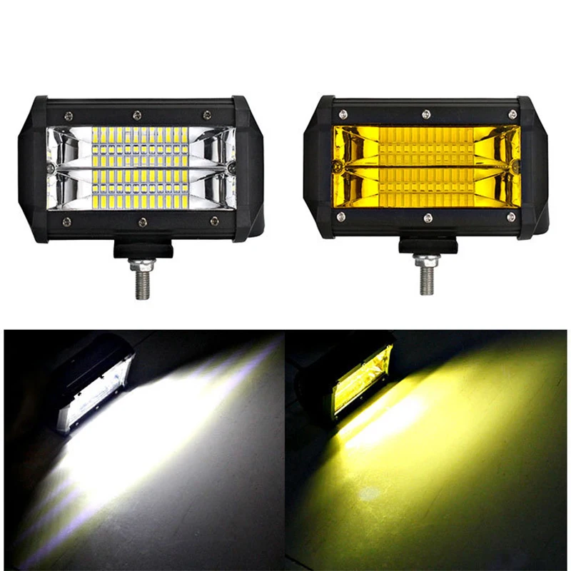 2Pcs 5 Inch 72W Led Work Light Bar White Yellow Double Row Flood Lights for Truck Off Road Jeep Car SUV Driving Fog Ditch Lamps