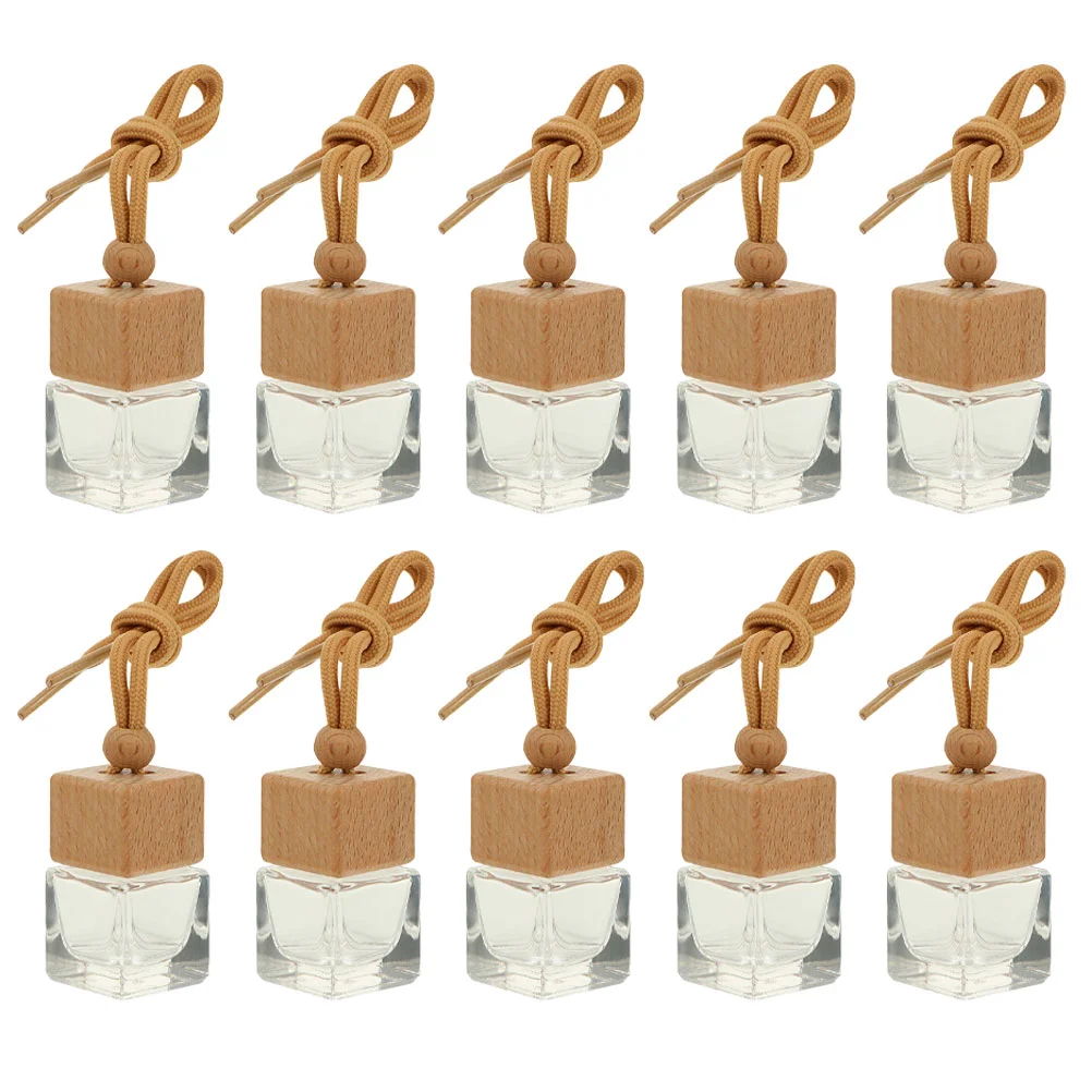 10Pcs 8ml Diffusers Essential Oils Empty Wooden Bottle Square Lid Car Hanging Accessories Perfume Bottles Cotton Air freshener