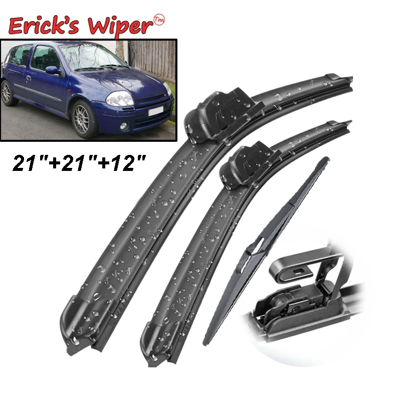Erick's Wiper Front & Rear Wiper Blades Set Kit For Renault Clio 2 MK2 1998 - 2005 Windshield Windscreen Window Brush 21"21"12"