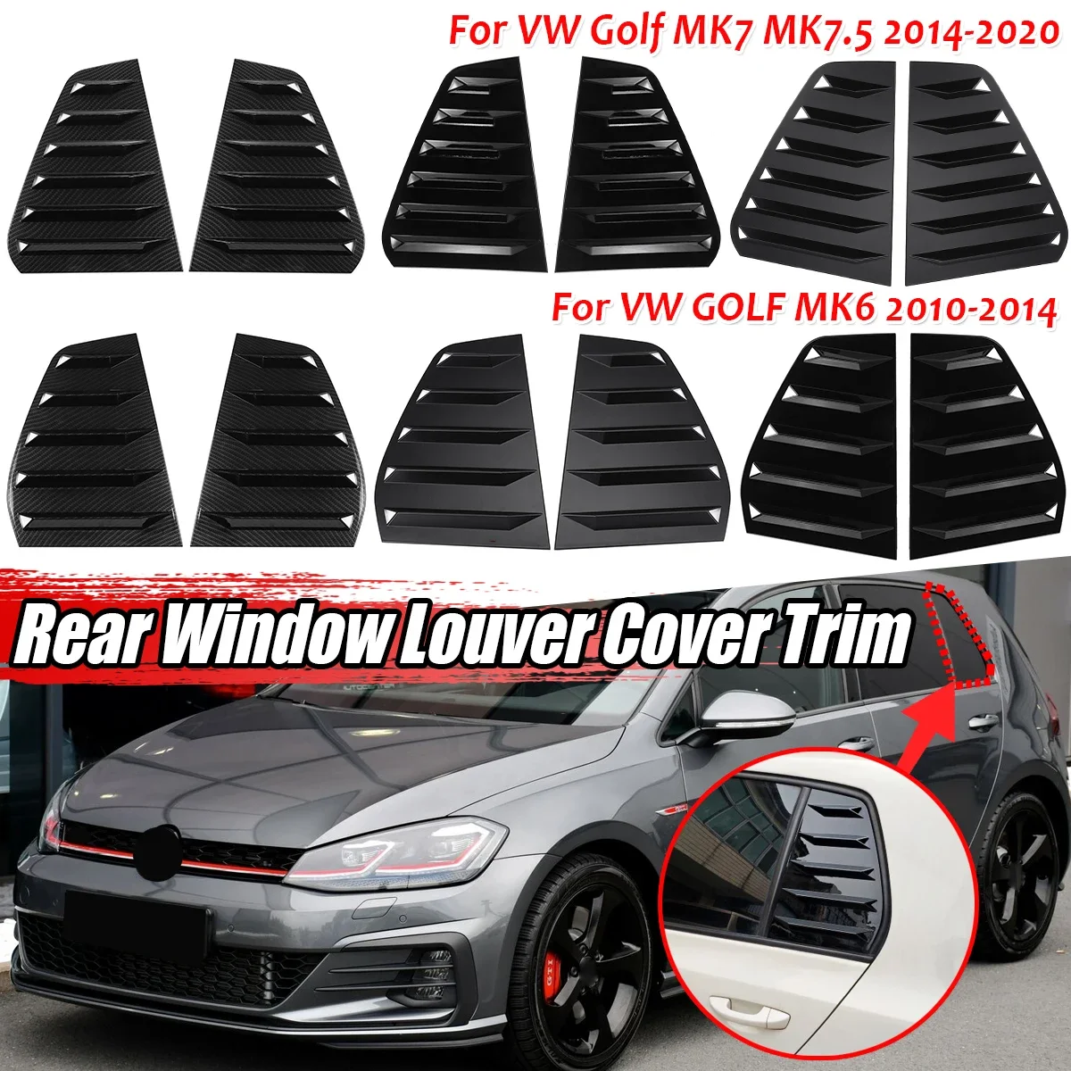2PCS Car Rear Window Shutter Cover Trim for VW GOLF MK 6 MK 7 GOLF 7.5 GOLF MK7/7.5 GTI GTD R Window Louver Side Vent Trim