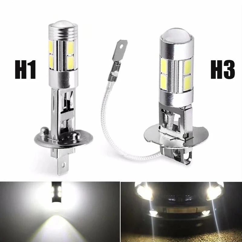2Pcs/1Pcs H1 H3 LED Bulbs 6000K White Super Bright High Power 10-SMD 5630 Car Fog Light Driving DRL Auto Lamp